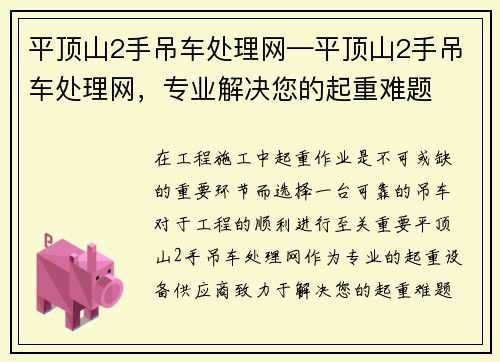 平顶山2手吊车处理网—平顶山2手吊车处理网，专业解决您的起重难题