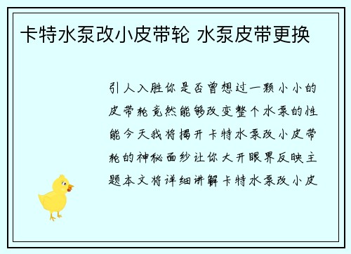 卡特水泵改小皮带轮 水泵皮带更换