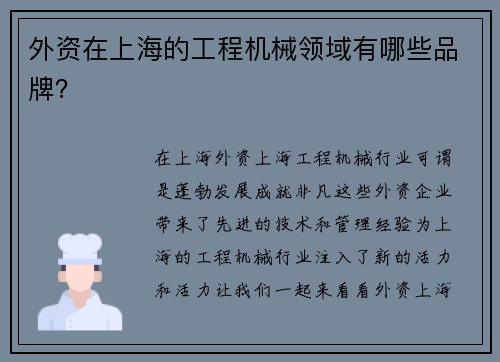 外资在上海的工程机械领域有哪些品牌？